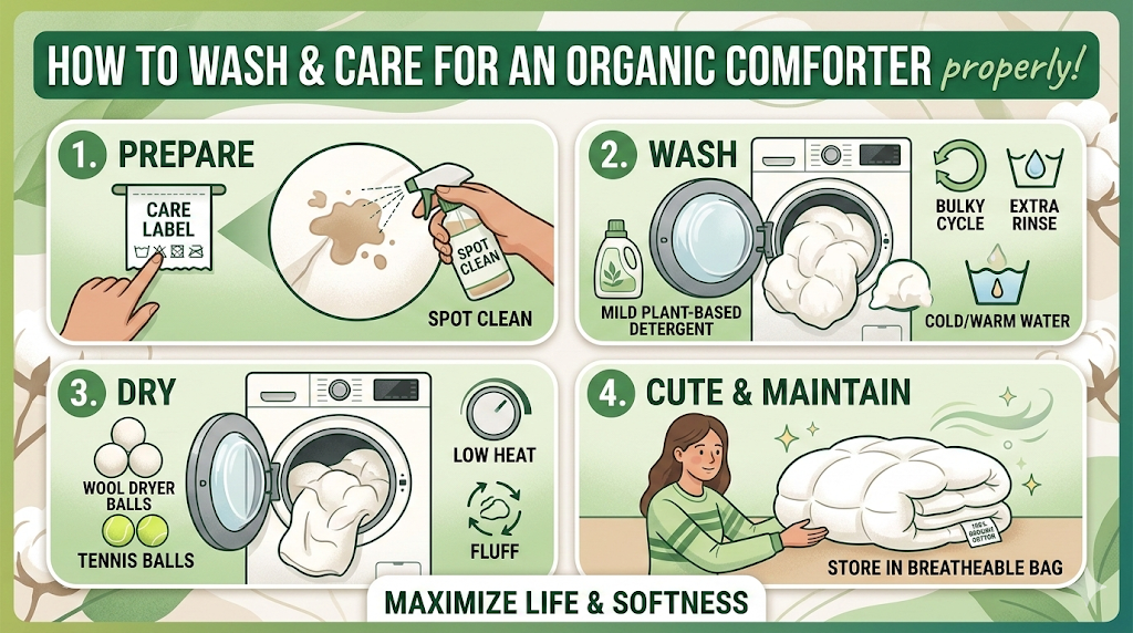How to Wash and Care for an Organic Comforter Properly Infographic