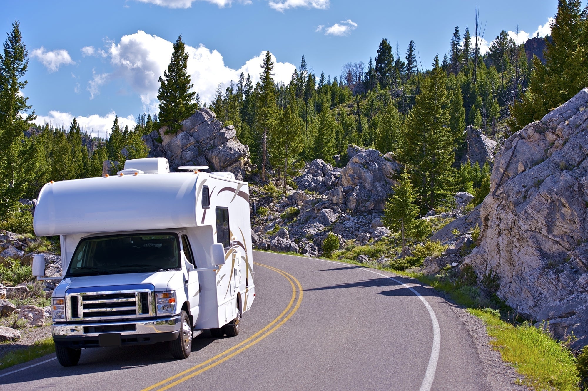 RV driving on a mountain road