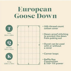 ComfyDown RoyalRest Comforter - Made in USA, 750+ Fill Power Luxury White Down, All - Season, Machine Washable - PlushBeds