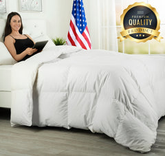 European Goose Down White Comforter - Egyptian Cotton Cover, With Corner Tabs - Made in the USA - PlushBeds