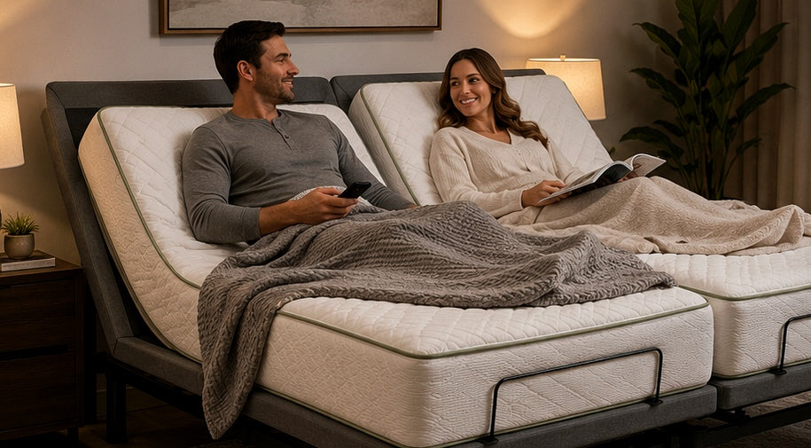 Split King adjustable bed with two Twin XL mattresses touching side by side