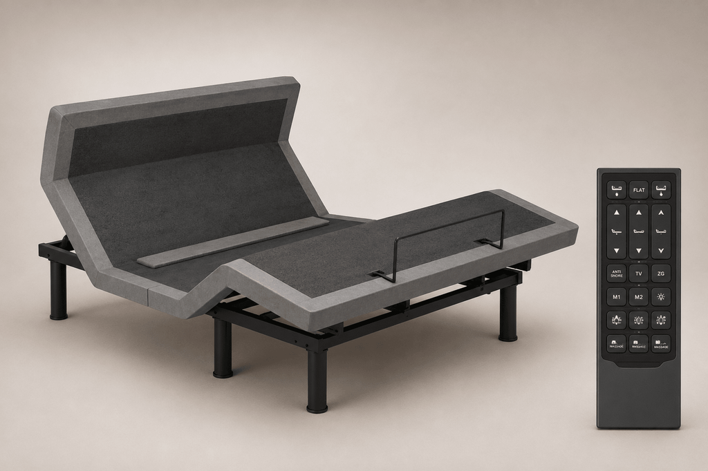 PlushBeds Premier Adjustable Base with raised sections and wireless remote
