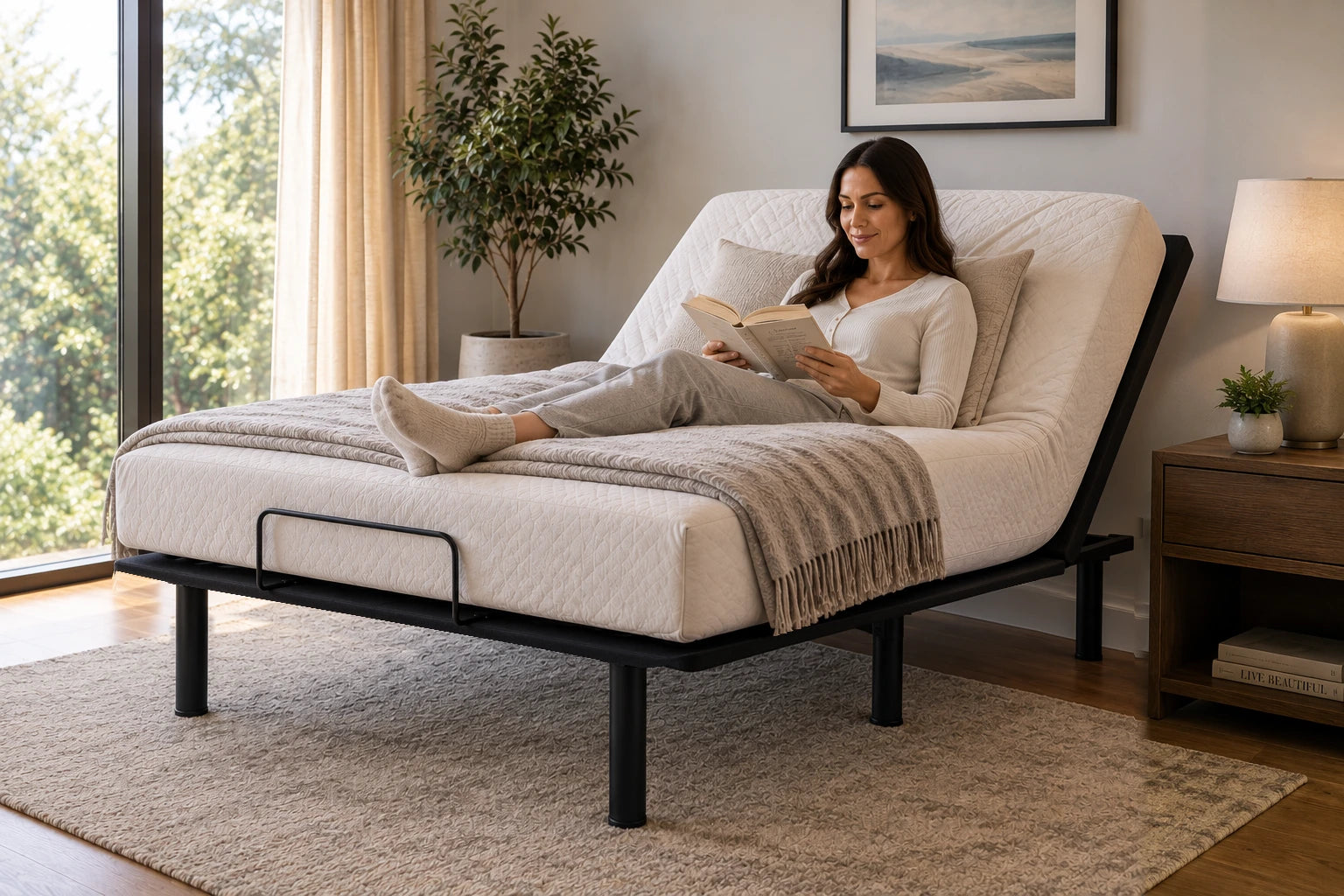 Reading in bed with the Essential Adjustable Base