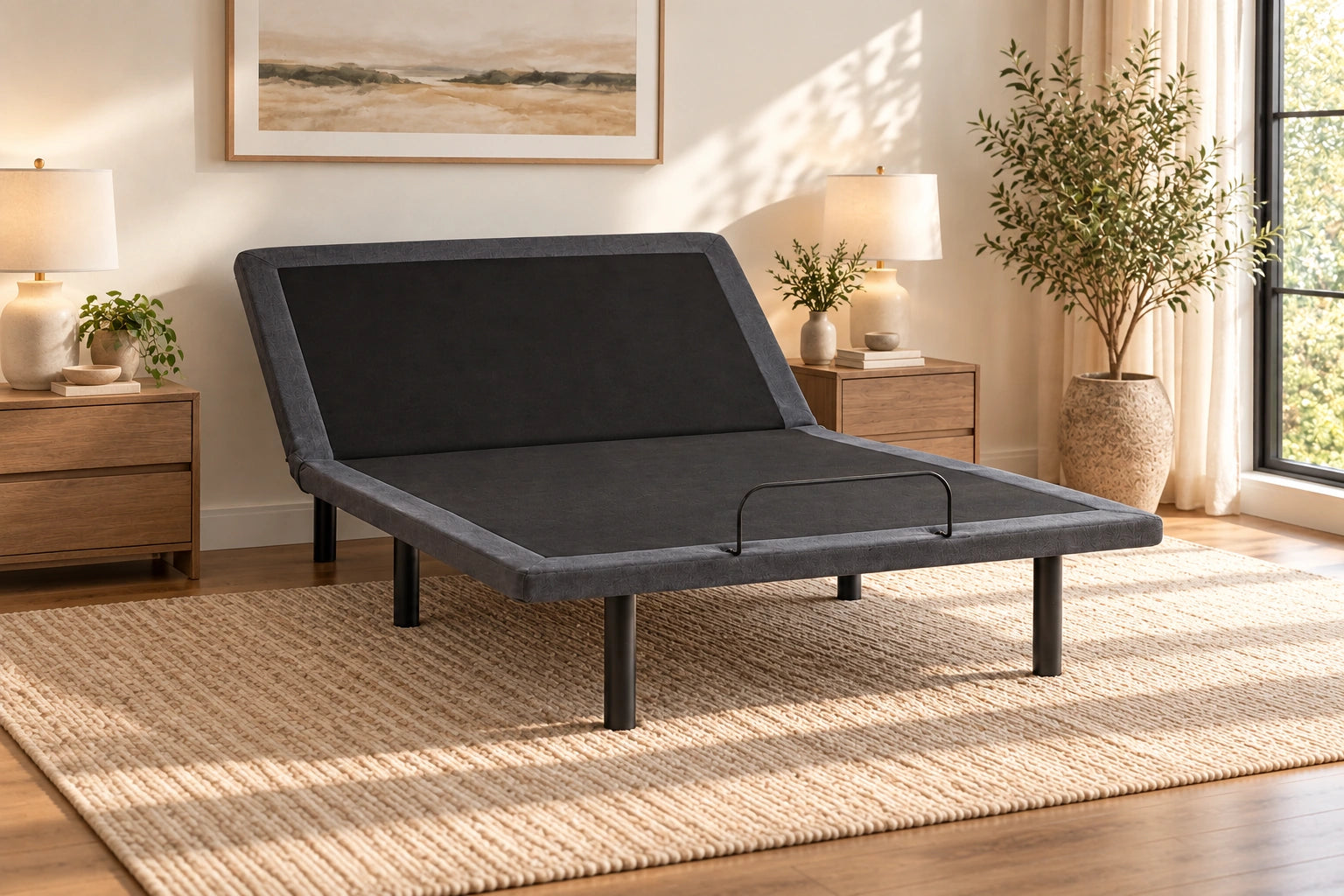 The Synergy base showing its slim upholstered edge and freestanding profile